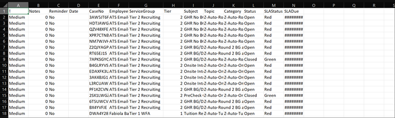 exported report spreadsheet