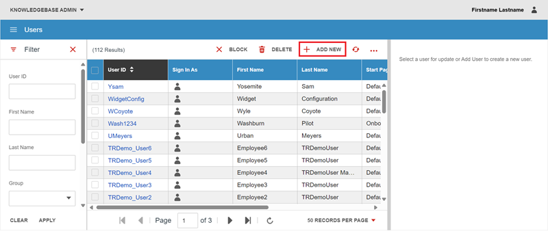 knowledgebase admin users add new