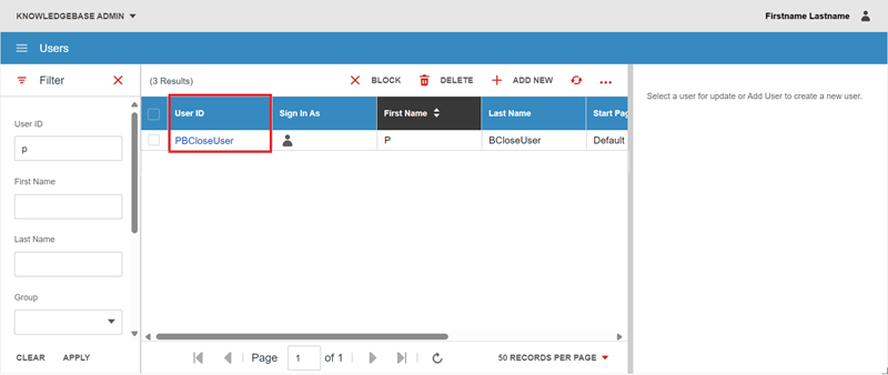 Knowledgebase Admin users p b close user