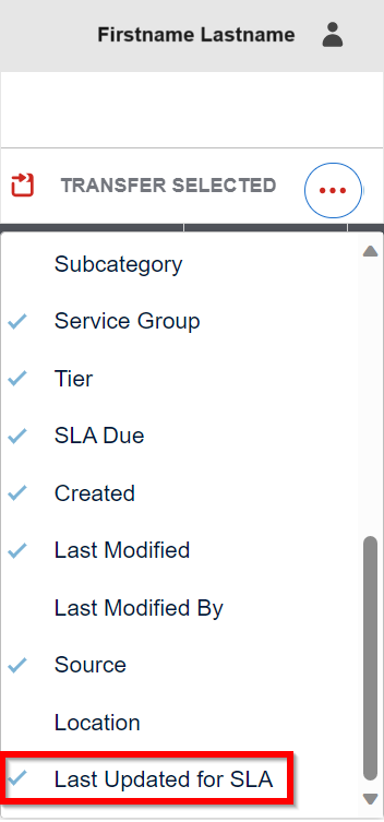 last updated for SLA selected