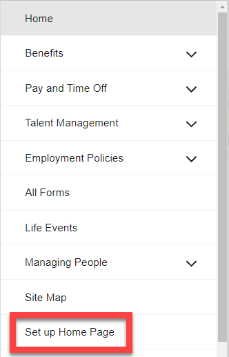 main nav set up home page