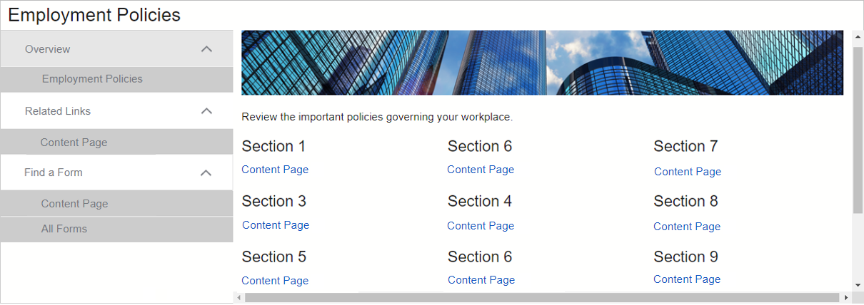 main page content page links