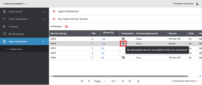my cases surveys scores comment