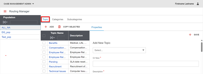 routing manager topic population topic list
