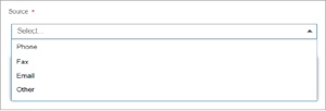 service center case source drop-down list