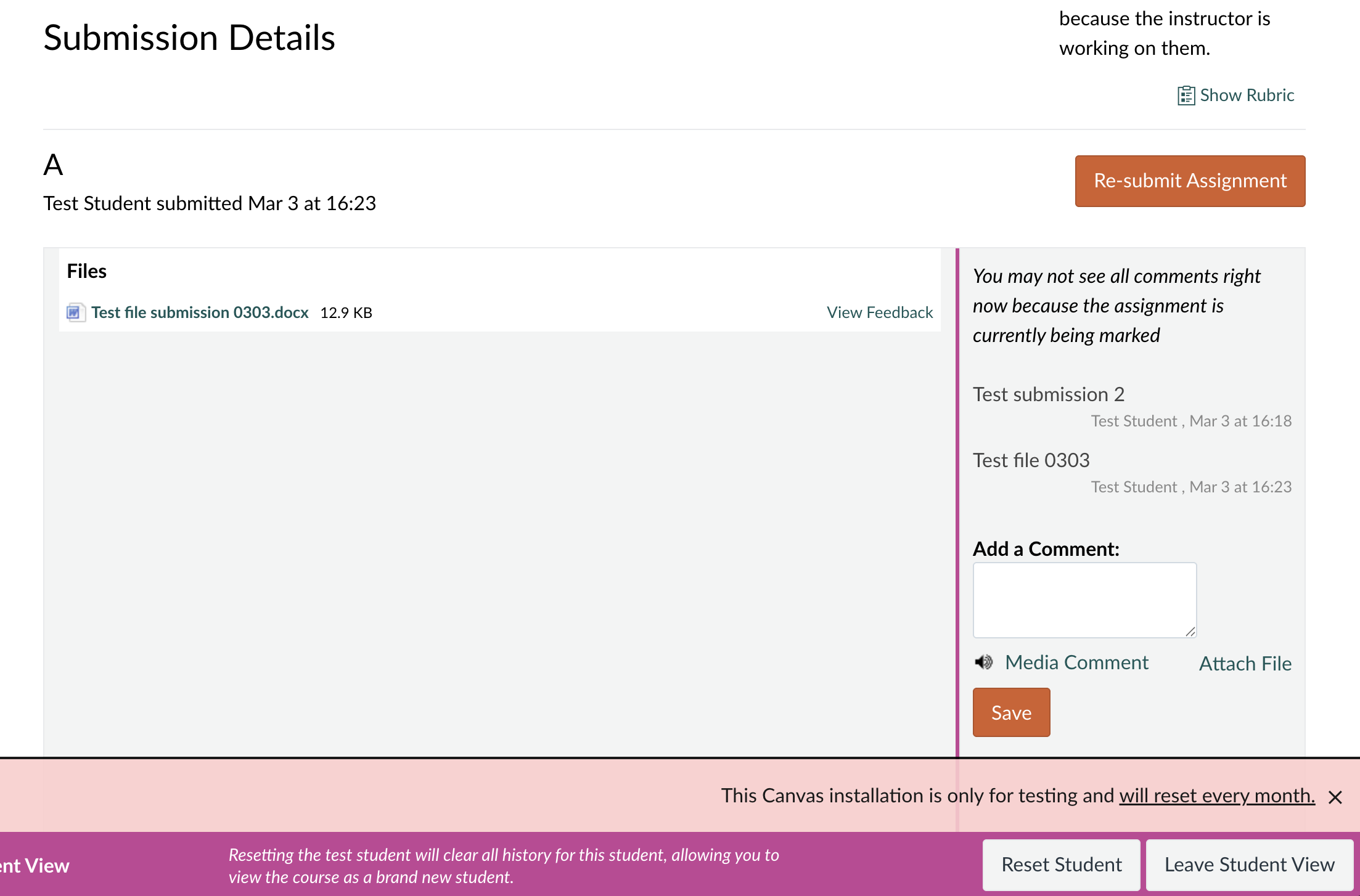 Assignments Submission: Dropdown for students to view all submissions ...