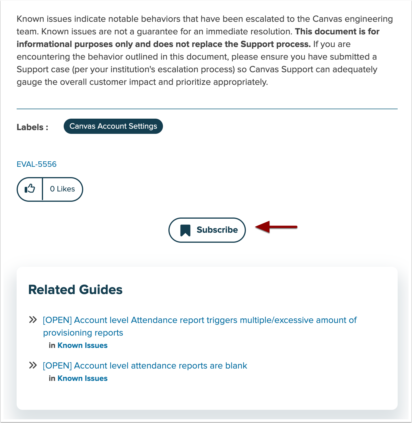 Known Issue Subscribe Button