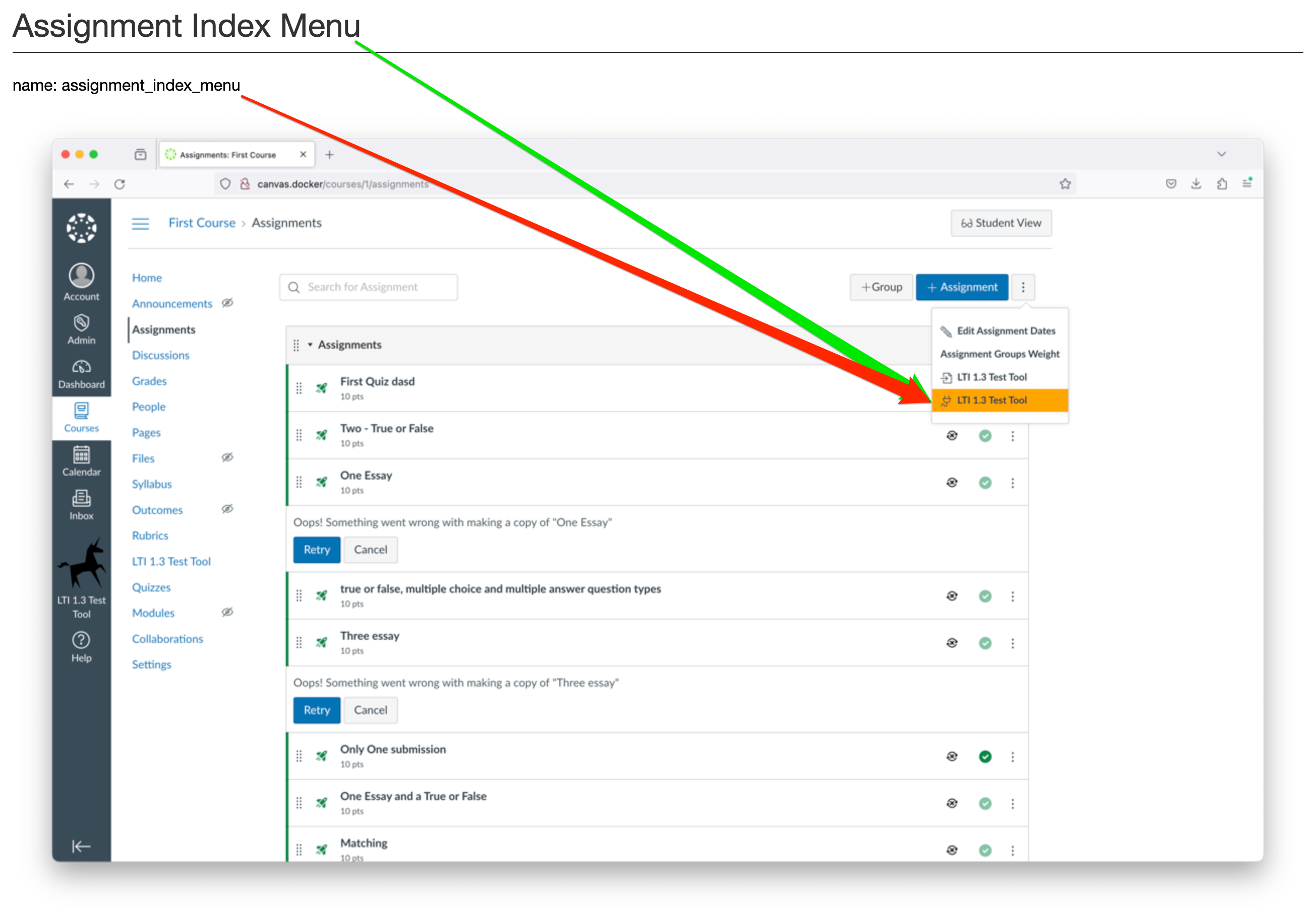 App Placement -- Assignment Index Menu vs Course Assignments Menu ...