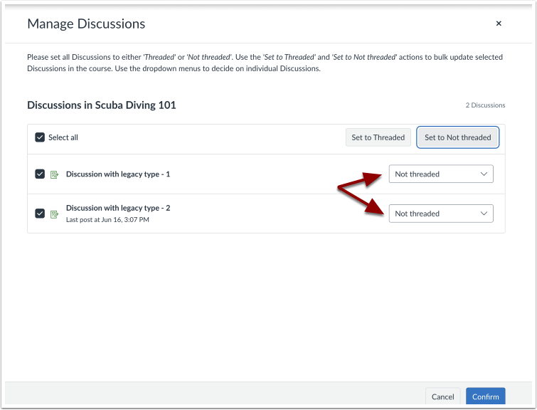 Select All Discussion Settings