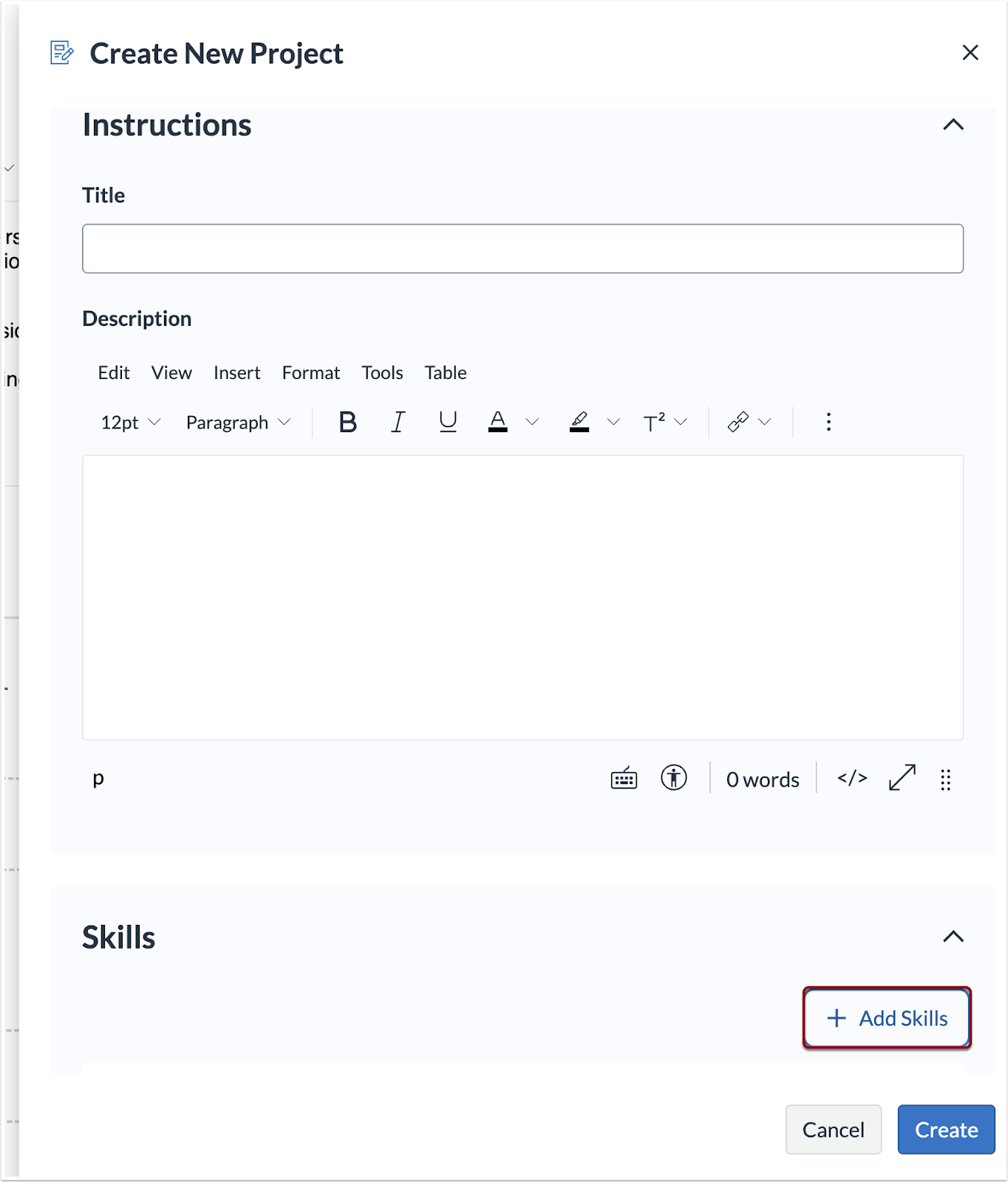 Create New Project Modal