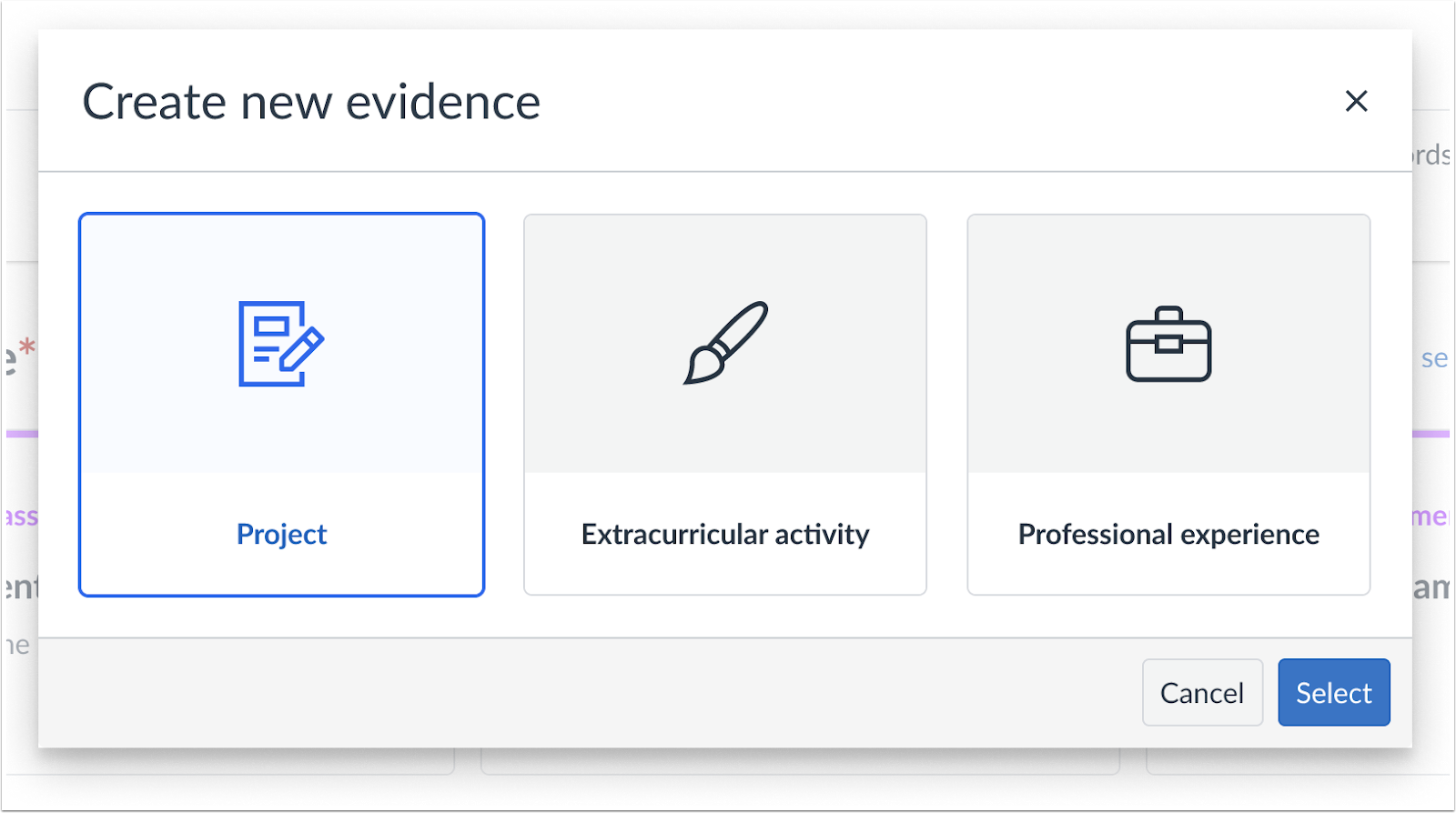 Create New Evidence Options