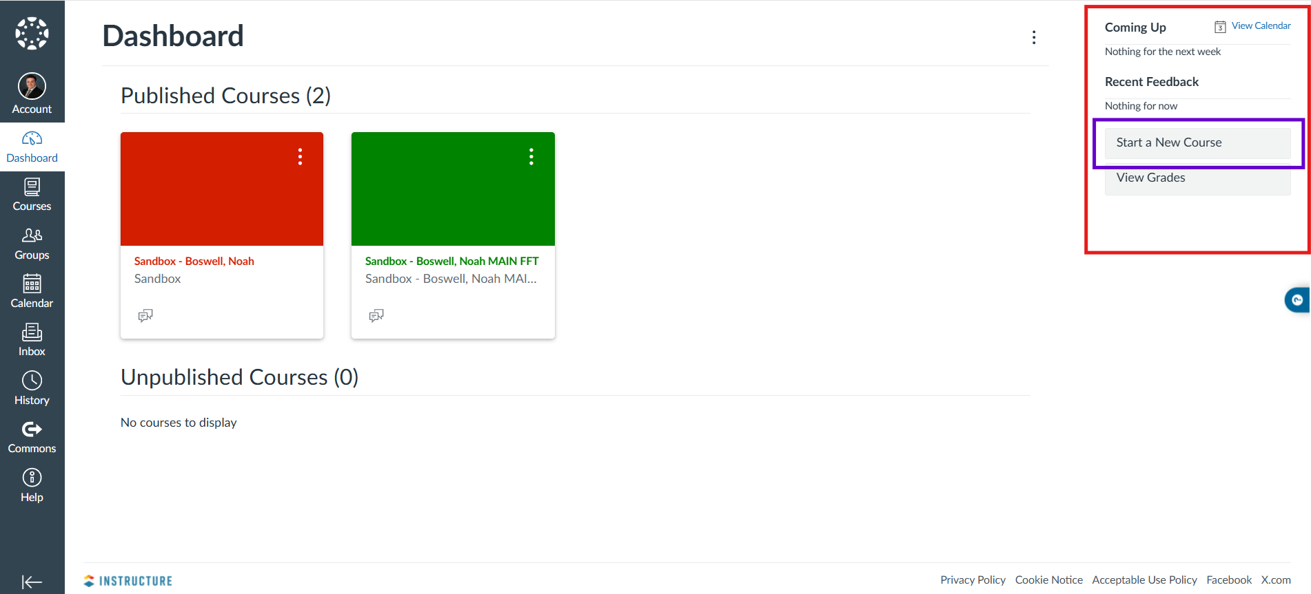 Start a new course button on Dashboard