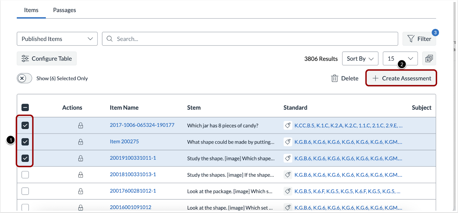 Items: Create Assessment