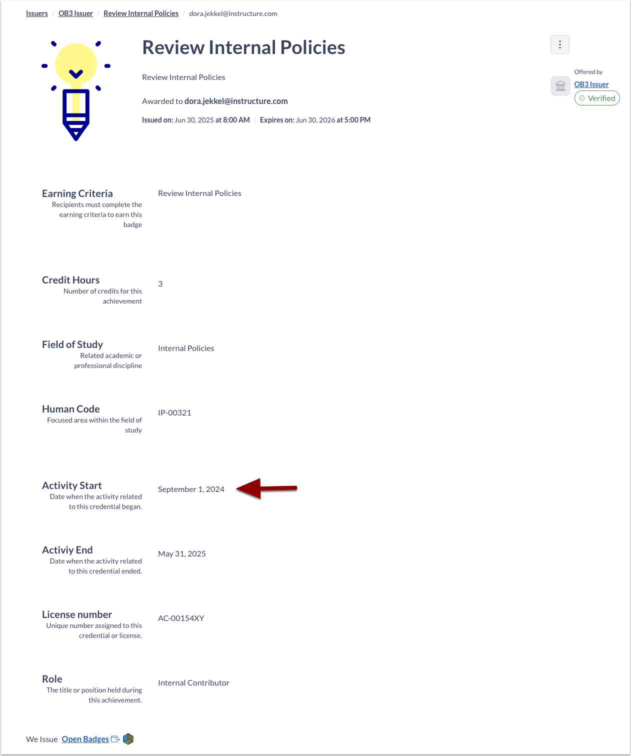 Badge Details Page Displays Additional Details