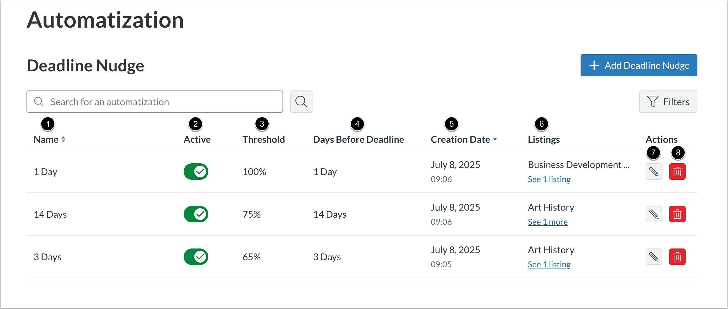 View Deadline Nudges Page