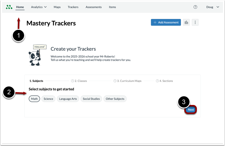 Mastery Tracker Home Page