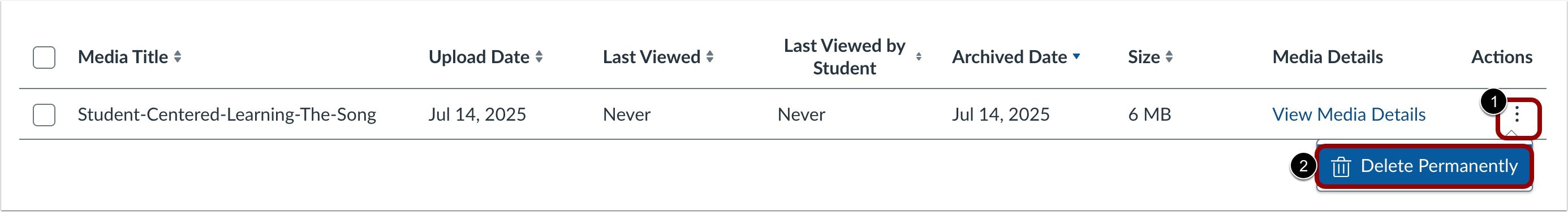 View Admin Permanently Delete Media Item
