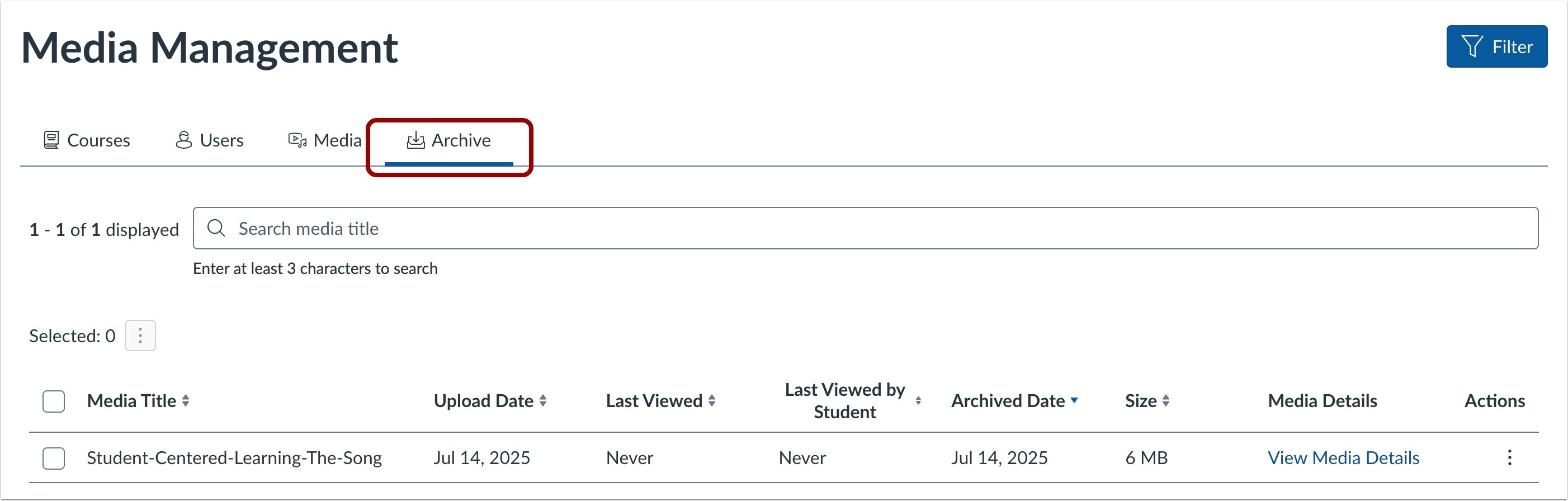 View Archived Media Items