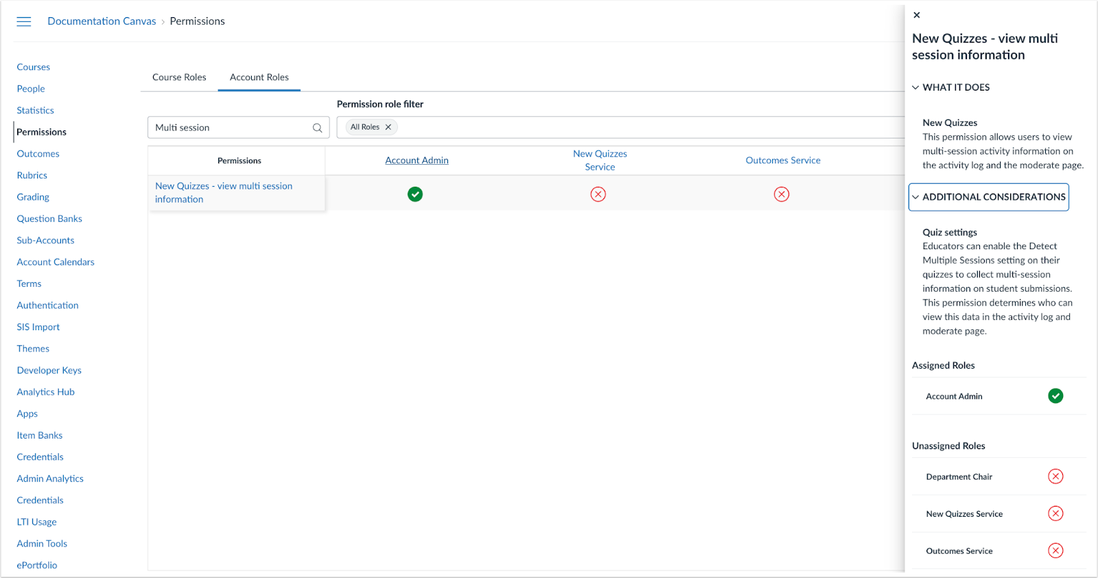 Account Roles Tab Permission Page