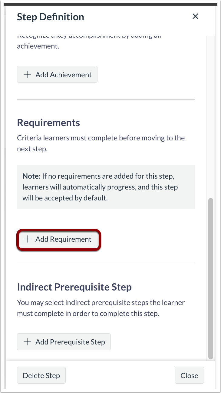 Add Step Manual Requirement Tray