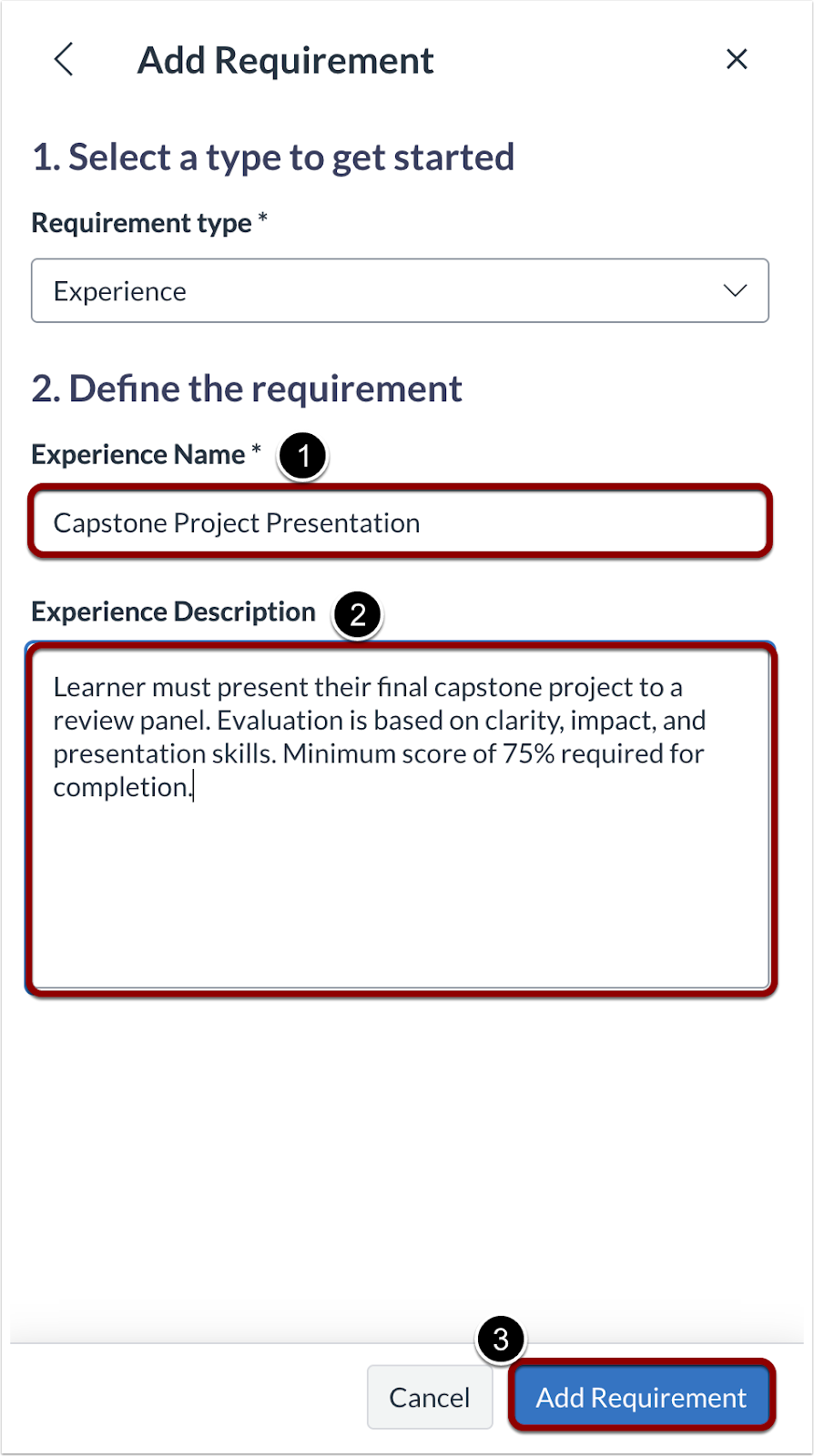 Define The Requirement Fields