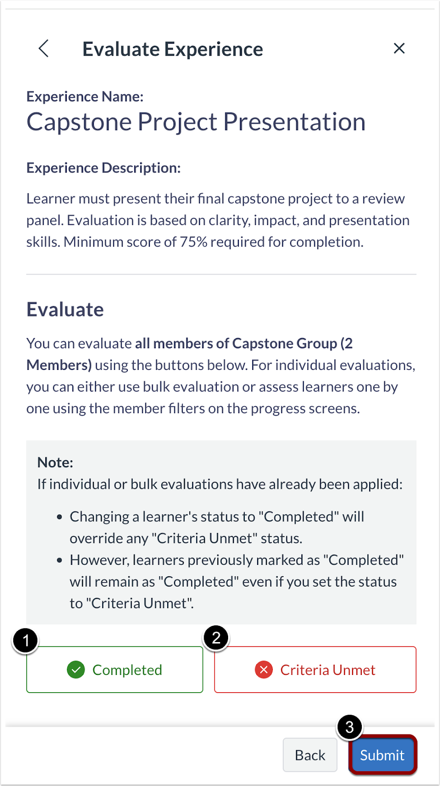 Evaluate Experience Tray