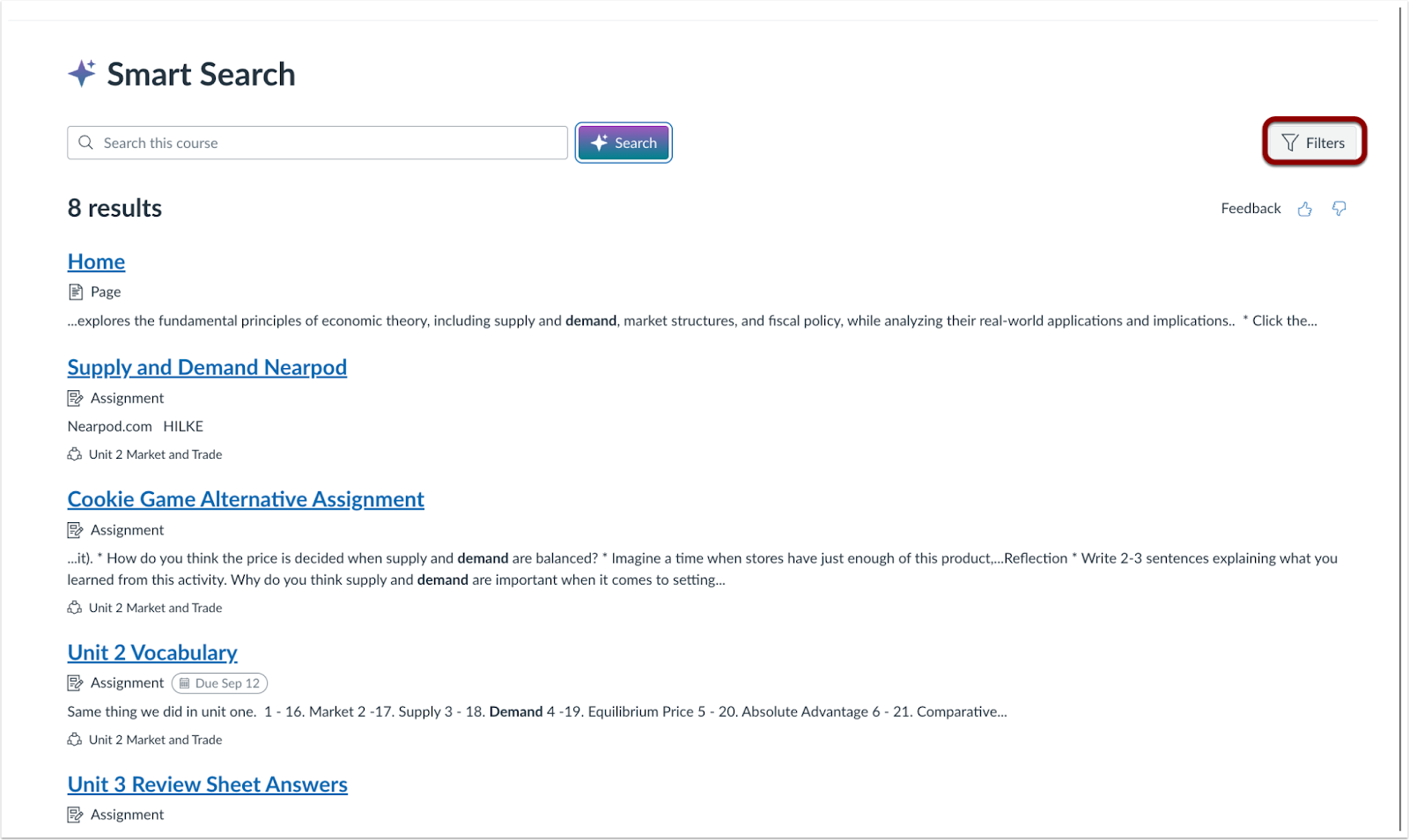 Smart Search Results Page Interface