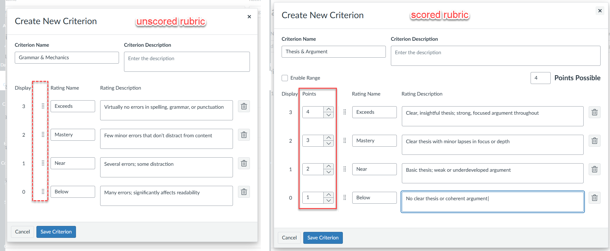Unscored Rubric does not retain set display order - Instructure Community