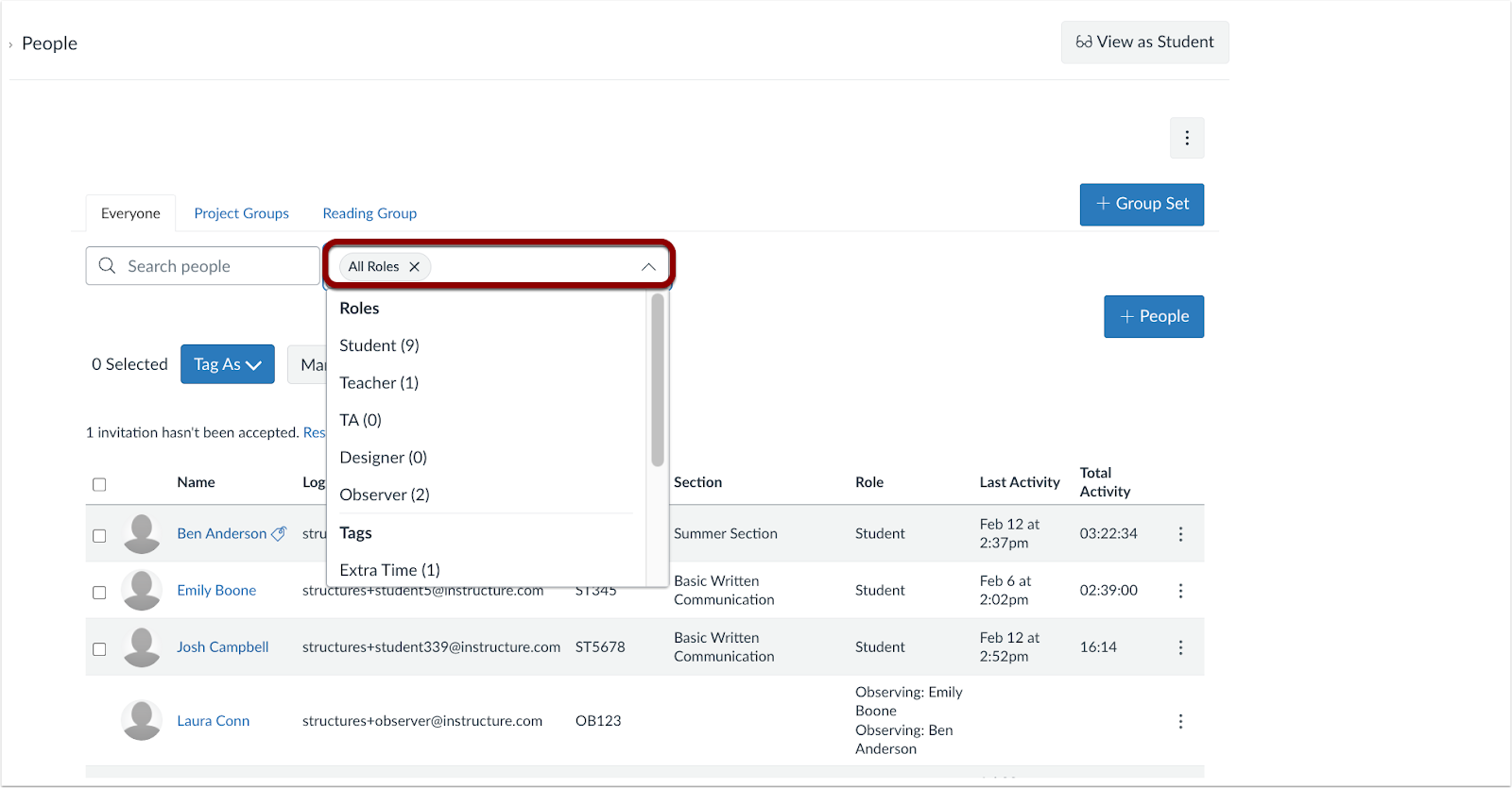 People Page Role and Tag Filter