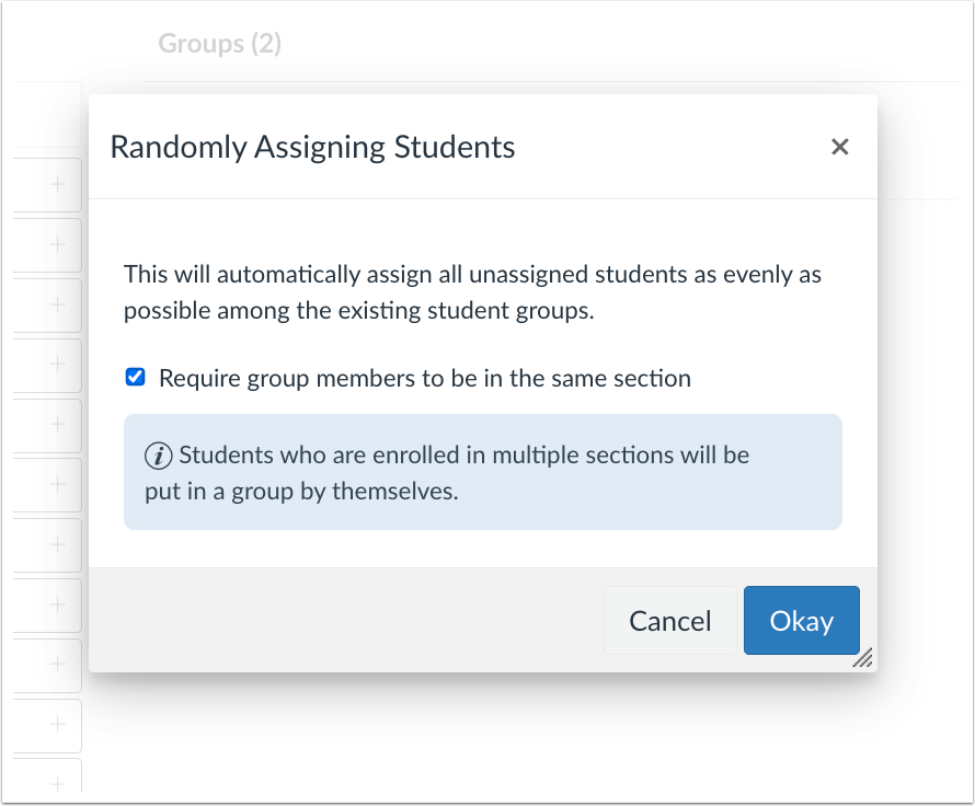 Randomly Assigning Students Checkbox Tooltip