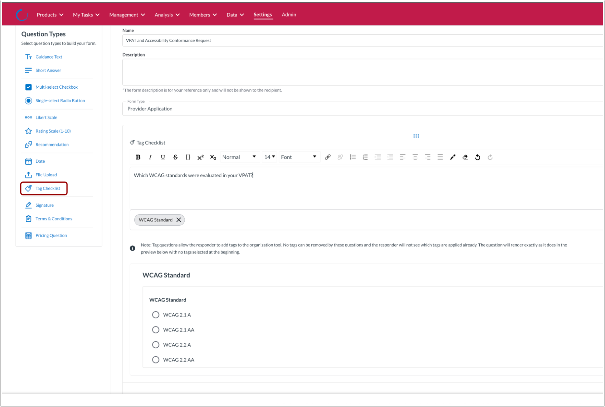 Tag Checklist Item Types