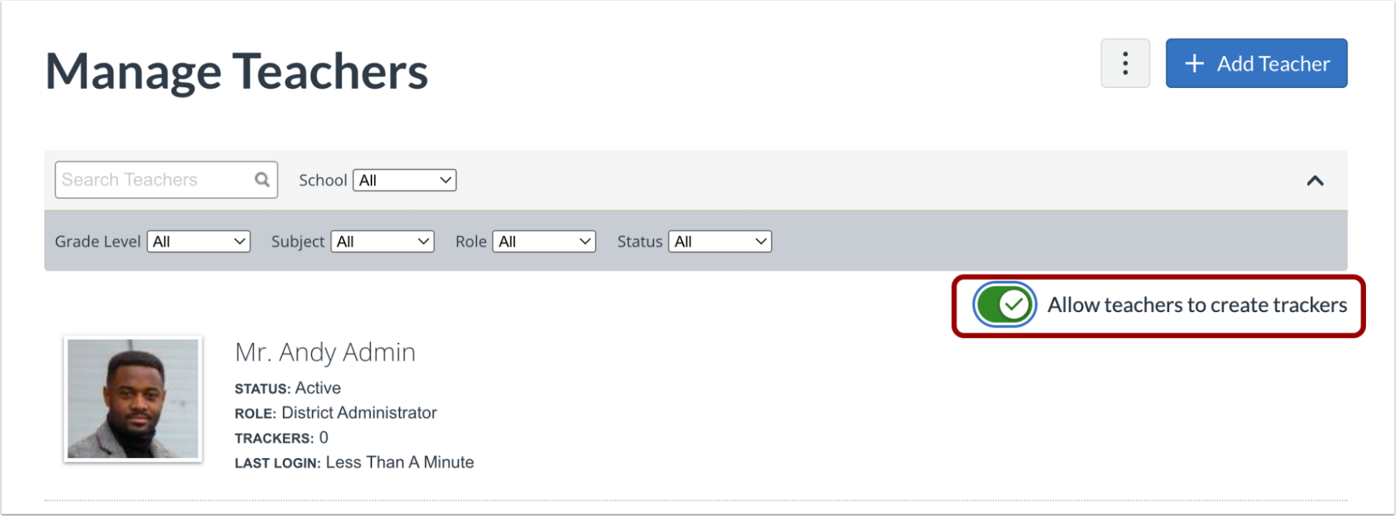 Enable Allow Teachers to Create Trackers