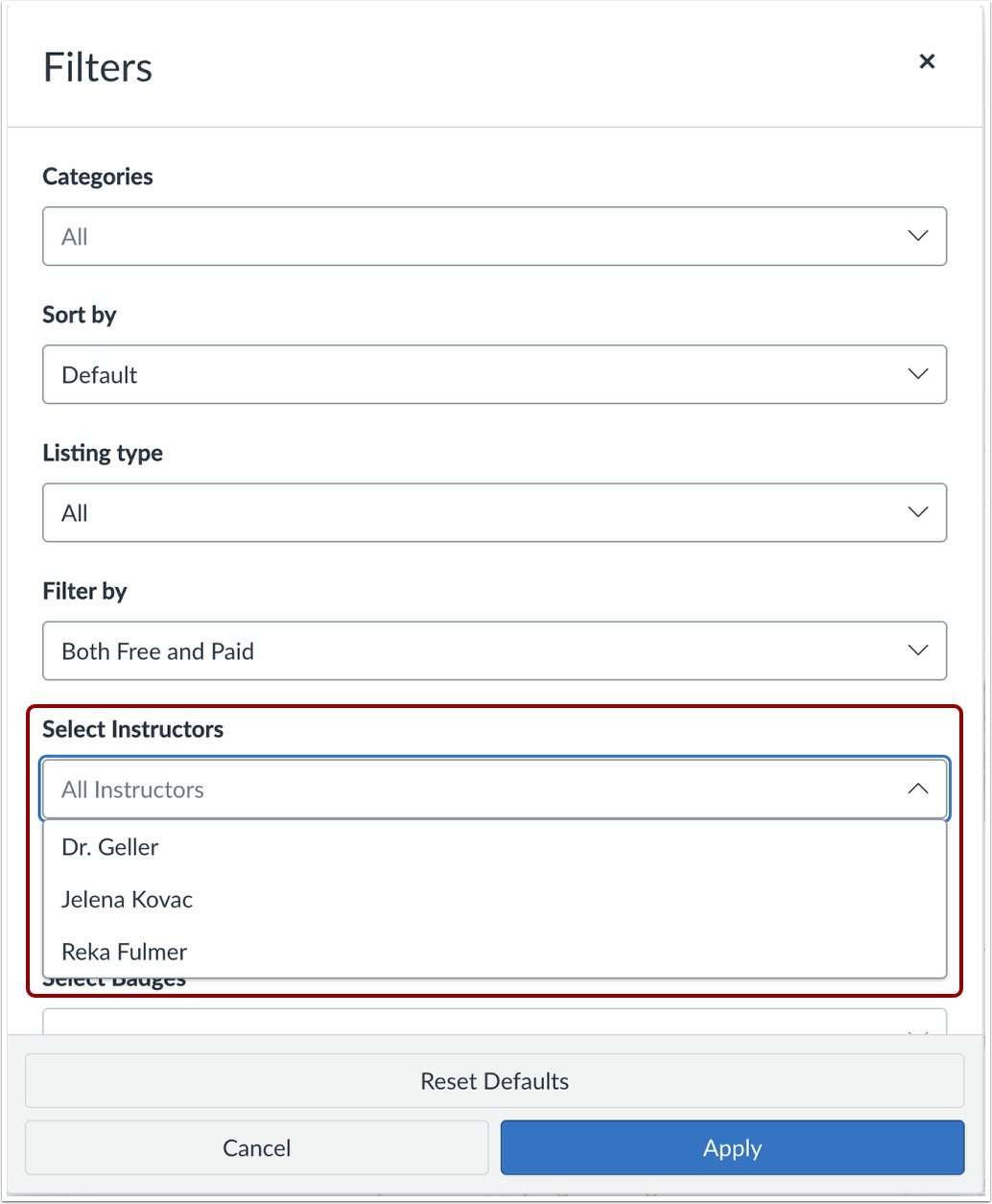 View Instructor Filter