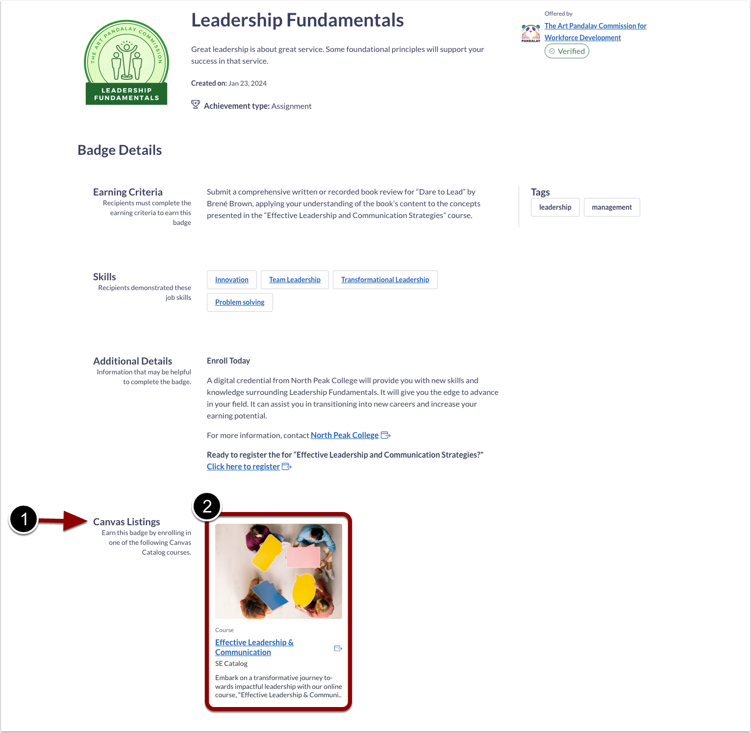 Badge Details Canvas Listing