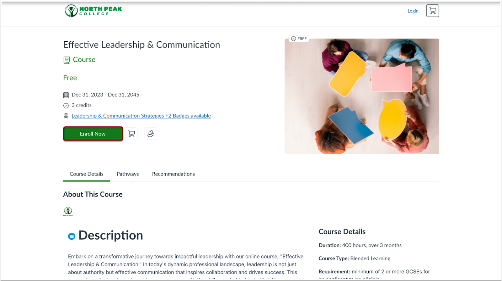Catalog Course Enroll Now Button