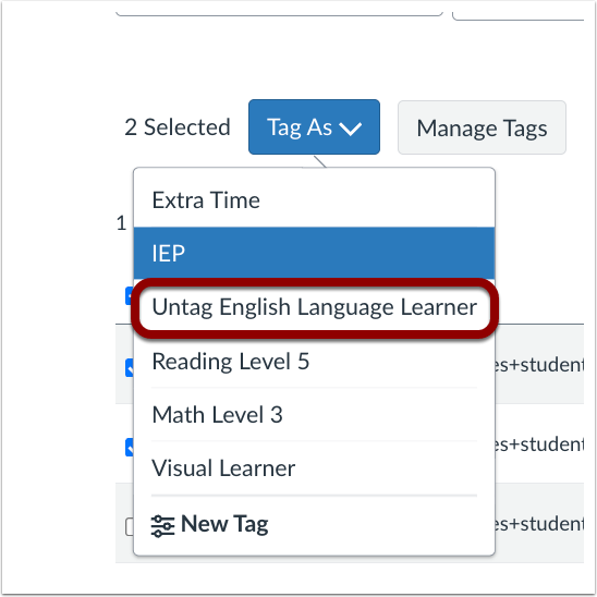 Tag As Menu Untag Options