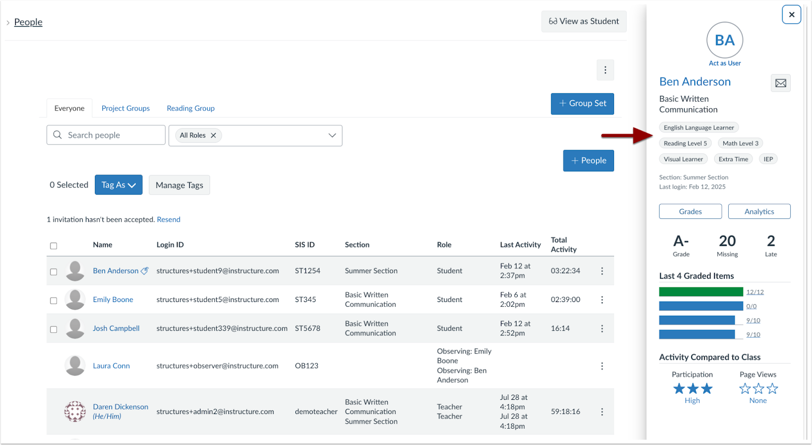 Student Details Tray