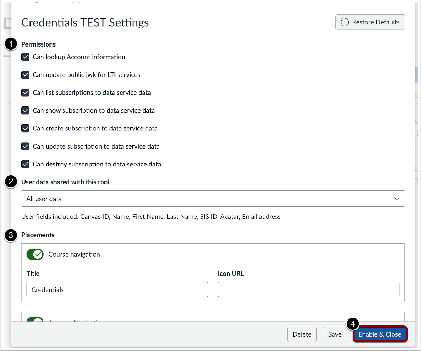 Credentials Settings Modal
