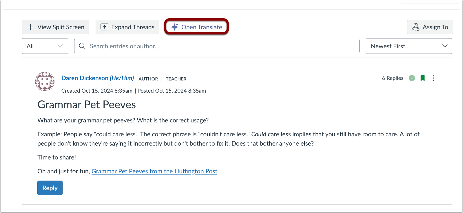 Discussions Open Translate Button
