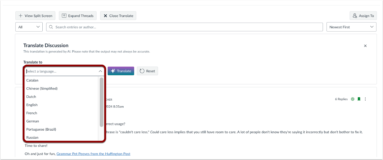 Discussion Translation Options