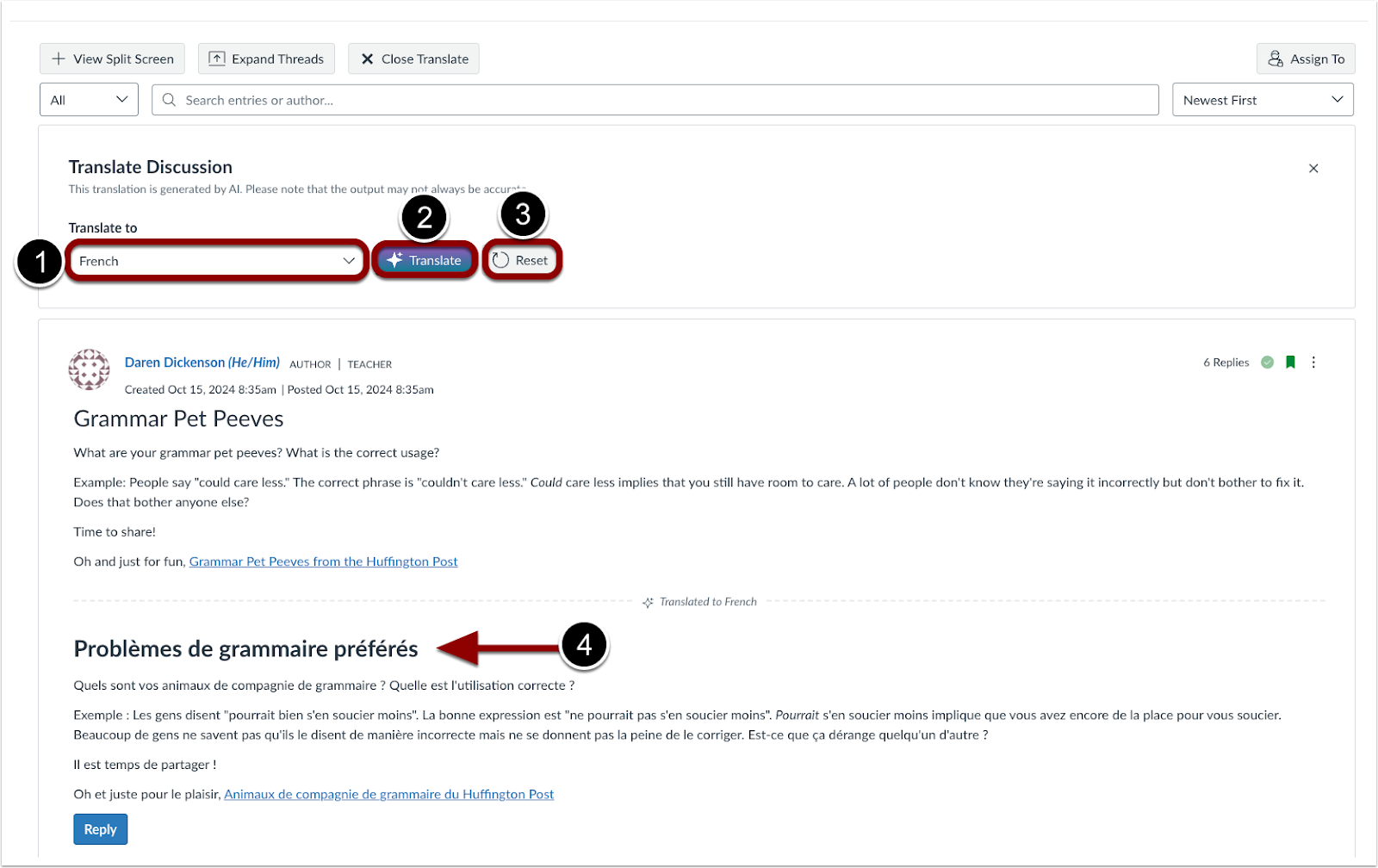 Discussion Translation Options and Translations