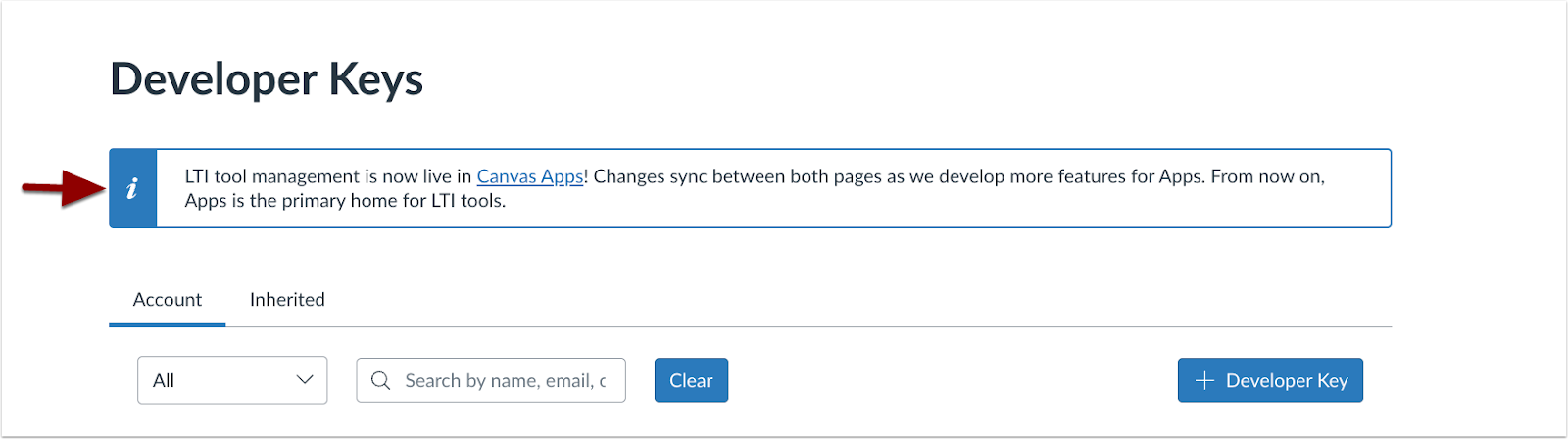 Developer Key Banner