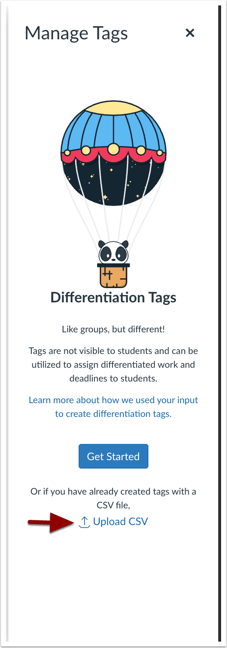 Manage Tags Upload CSV Link