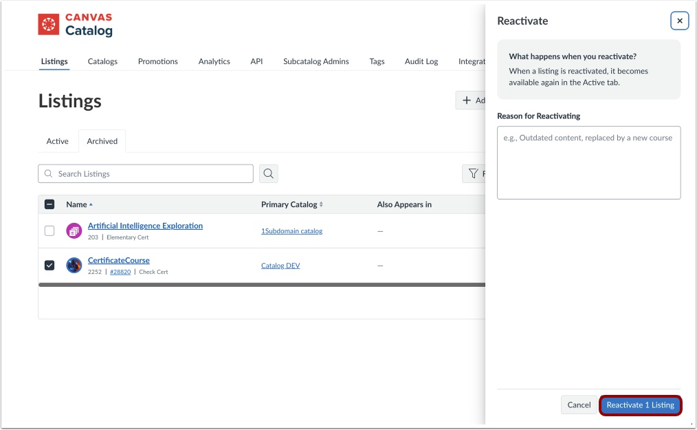 View Reactivate Button in Action Tray