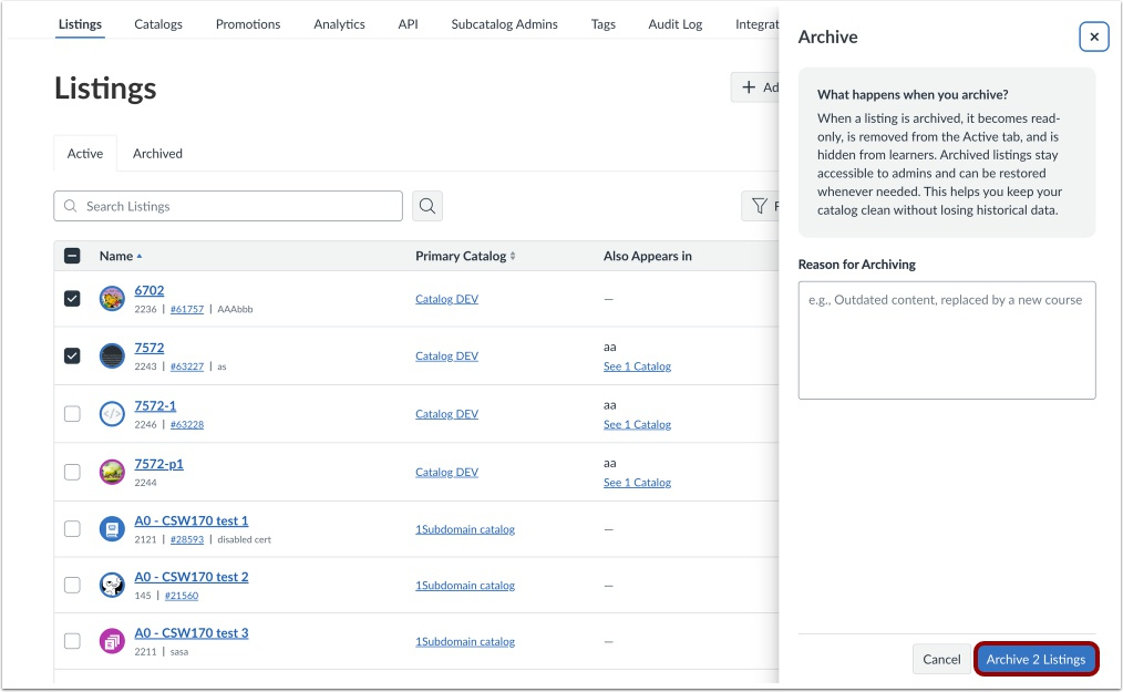 View Archive Listings Button