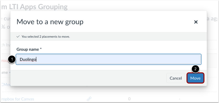 Move to New Group: Group Name