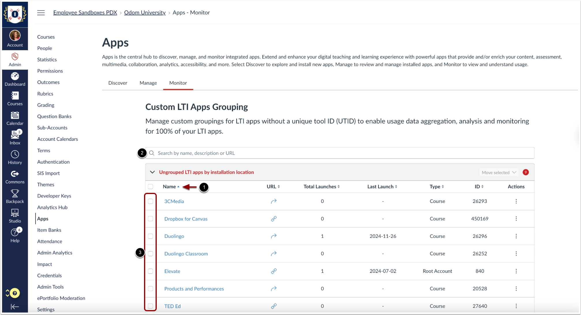 Sort, Search, and Select LTI App