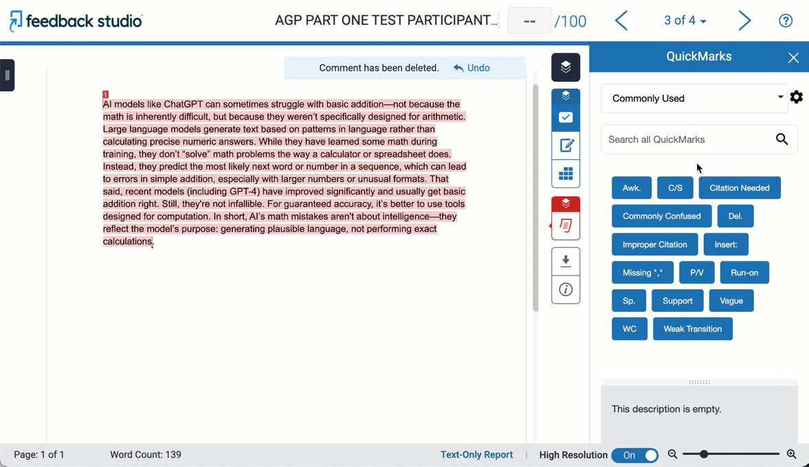 Comment Library in Turnitin Quickmarks