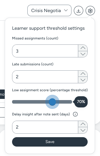Settings that can be adjusted on Learner Support Widget