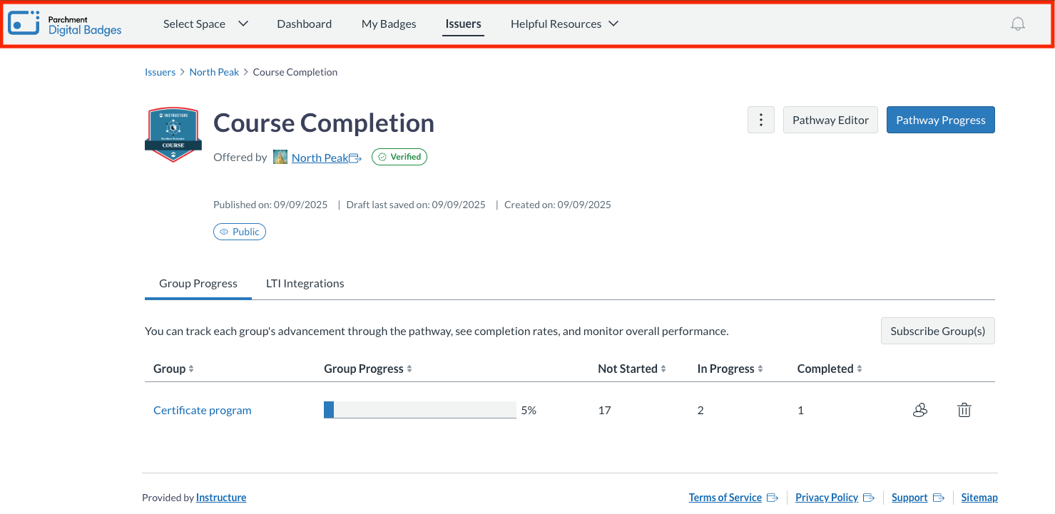 New Parchment Digital Badges Branding on Issuers' Pathways Page